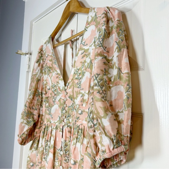 MIRTH Floral Puff Sleeve Midi Dress Snapdragon M Cottagecore Prairie Gir… - Picture 7 of 12